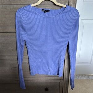 Periwinkle Blue Ribbed Fitted Blouse Sweater